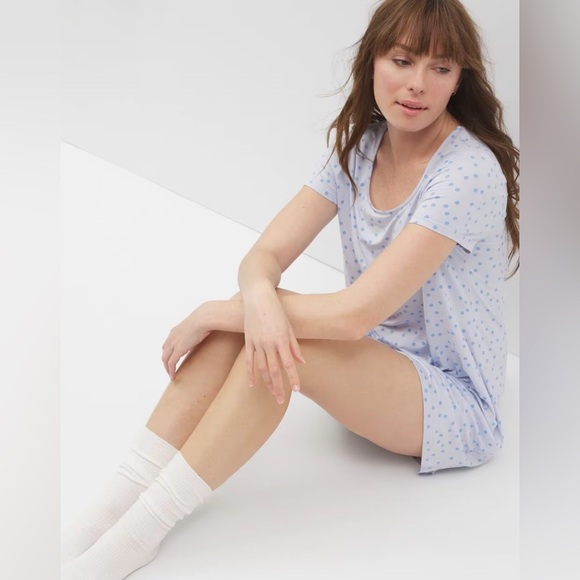 Soma Cool Nights Scoop Neck Short Sleeve Sleepshirt Merry Dot Ocean Air L - Picture 5 of 8